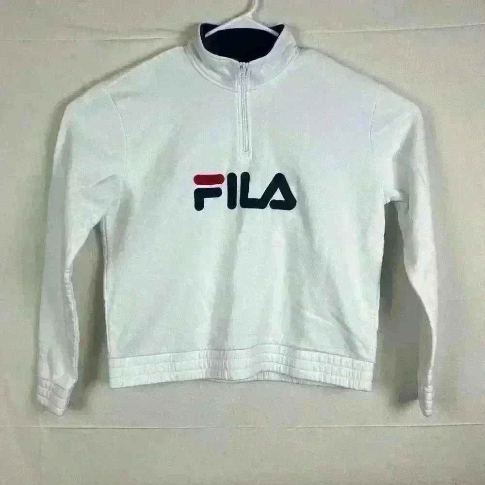 Vintage 90s Y2K FILA Sweatshirt 1/4 Zip Active Gym Outdoor White Sports 2XL
